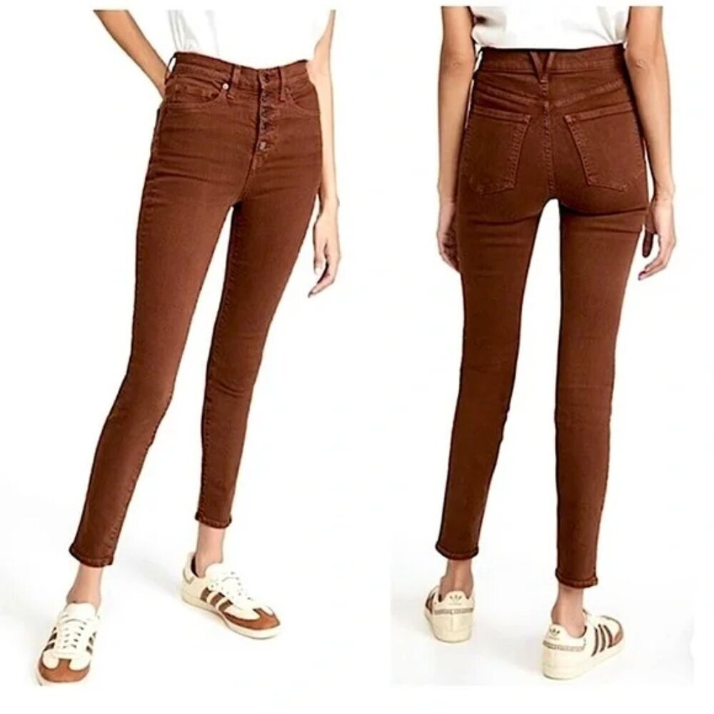 Veronica Beard Maera Skinny High Rise Button Up Brown Denim Jeans size 28